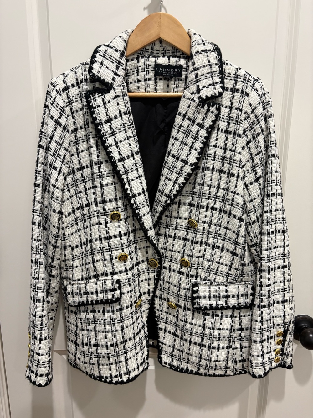Laundry by Shelli Segal Black & White Tweed Double-Breasted Blazer